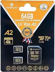 Amplim Micro SD Card 64GB | MicroSD Memory Plus Adapter | A2 MicroSDXC U3 Class 10 V30 UHS-I for Nintendo, GoPro Hero, Surface, Phone, Camera Cam, Tablet | Black 2 Pack