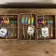 Thirstystone 4-Piece Fork ,Spoon &Knives Set Iridescent Finish