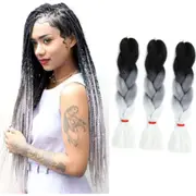 62cm Synthetic Gradient Coloured Braiding Hair Extensions -Black&Grey&White