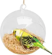 Rukjmqi Bird Nest for Cage, Hangable Parrot House, Chew-Resistant Round Breeding Hut with Wood Chips for Canary Hangable Clear Warmer Bed