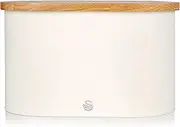 [Swan] SWKA17512WHTN Nordic Scandi Bread Bin with Bamboo Cutting Board Lid, Cotton White, Steel, One Size