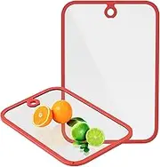 2Pcs Cutting Board, Glass Cutting Boards for Kitchen, Chopping Board Set with Non-Slip Edges & Hanging Hole, Dishwasher- Safe Clear Cutting Board for Countertop, Meal Prep & Serving