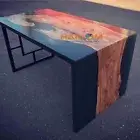 Black Epoxy Resin Table Top , Waterfall Design Art, Study Table Decor Epoxy Top