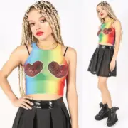 Iron Fist Heart Somewhere Mesh Crop Multicolor Tank Top Size S