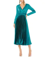 Mac Duggal Pleated Deep-V A-Line Dress