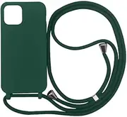 PuYu Zhe Compatible for iPhone 13 Mini Case,Silicone Crossbody Cover TPU Shell Adjustable Cord Lanyard Slim Stylish Shockproof Case-Dark Green