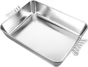BEBEMOKO Stainless Steel Roasting Pan Oven Roast Tray Baking Dish Rectangular Tray Fish Serving Plate