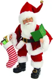 Kurt Adler 16-Inch Kringle Klaus Book and Stocking Santa, Multi