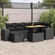 Patio Furniture Sets 8 Piece Garden Sofa Set with Cushions Black Poly Rattan Acacia