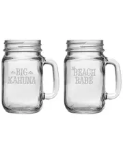 Susquehanna Glass Set of 2 Big Kahuna & Beach Babe Drinking Jars