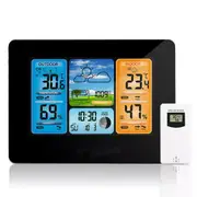 Calendar Thermometer Wireless Digital LCD Indoor Outdoor Clock Type A Black