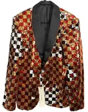 S Mens Sequin Checkered Blazer Tux Jacket Satin Lapel By Doohoob London Design