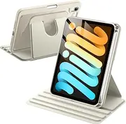 JETech Rotating Case for iPad Mini (A17 Pro, 2024 Model, 7th Generation) / Mini 6 (2021 Model, 6th Generation), 360 Degree Rotation Protective Stand Cover Clear Back (Starlight)