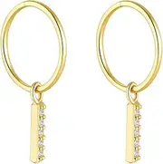 [Serenity Sleepers] 24K Gold Plated 925 Solid Sterling Silver Sleeper Huggie Hoop Charm Earrings For Women | Sparkle Bar | Dainty Zirconia Earrings