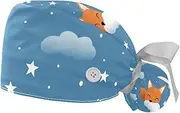 [YTYVAGT] 2-Pc,Gourd-Shaped Working Cap,Fisherman Hat with Buttons and Cotton Sweatband,Fox Animal with Clouds