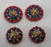 4 pc Concho crystal Rhinestone bling Star Berry concho set Red/white/blue