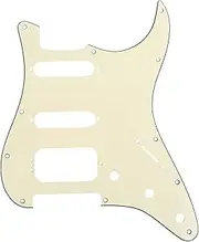 [Musiclily] Pro 11-Hole Round Corner HSS Guitar Strat Pickguard for USA/Mexican Stratocaster 4-screw Humbucking Mounting Open Pickup, 3Ply Cream