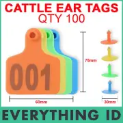 1-100 LARGE EAR TAGS 7.5x6cm SET NUMBER COW SHEEP PIG CATTLE LIVESTOCK LABEL