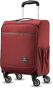 [YOETEY] Lightweight Carry On Suitcase - 16 Inch Cabin Suitcase 4 Wheel Travel Luggage - Soft Sided Small Suitcase with Front Pocket, Cherry Red, S
