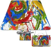 SEEKJOYS Abstract Splash Paint Picnic Blanket with Carry Strap Foldable & Portable 3-Layer Waterproof Sand Proof Beach Blanket for Outdoor Camping Travel Grass Lawn Park Music Festival