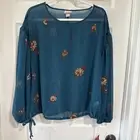 Mossimo Women's LG Sheer Peasant Boho Blouse Teal Green Floral NWT