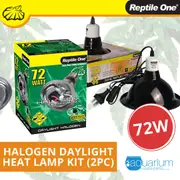Reptile One Halogen Daylight Heat Lamp Kit w/ Ceramic Dome Reflector 72W (2pc)