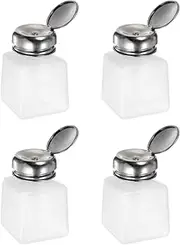 uxcell 4PCS 100ML(3.4oz) Push Down Alcohol Dispenser Pump Liquid Press Empty Bottles Refillable Container for Acetone Cleanser Nail Polish Remover, White