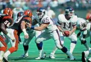 Center Bart Oates New York Giants blocks defensive lineman Tim Kru- Old Photo