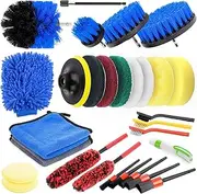 XDOVET Car Detailing Brush Kit - Flexible Wheel Cleaning Brush and Auto Drill Brushes, Buffing Sponge Pads in Car Wash Brush Set - Professional Car Care Kit for Automotive Interior, Exterior - 29PCS