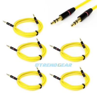 5X 4FT 3.5MM AUX JACK MALE AUDIO STEREO CABLE CORD YELLOW FOR IPHONE 5S 5C IPOD