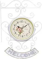 XWBLDBDFC Double Sided Wall Clock Wrought Iron Station Style Round Clock Decorative Garden Clock for House Wall Garden