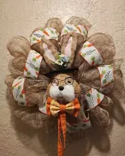 Easter Bunny Wreath - Orange - Mesh and Ribbon - Hand Crafted