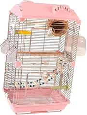 Generic Play Bird Cage Double Layer Large Parrot Cage with Stand Accessories for Parakeets Parrotlet Finches Parrots Budgie, Pink