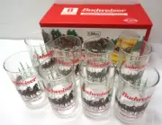 VINTAGE BUDWEISER CHRISTMAS GLASSES SET 16OZ HIGH BALLS BARWARE ADVERTISING NEW