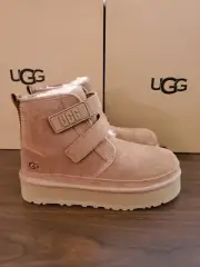 Ugg girl's Neumel Platform double strap Boot Chestnut big Kid 6 Fits Women's 8