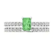 1.41ct Emerald Round Cut Light Green Ring bridal Set 14k White Solid Gold