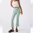 Wrangler Wrock 672 Gingham Kick Flare Green Plaid Checkered Pants Size 32