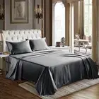 CozyLux Satin Sheets King Size 4-Pieces Silky Sheets Microfiber Dark Grey Bed