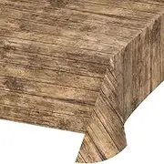 Creative Converting TABLECOVER PL 54" X 108" AOP Brown Wood Grain Design Plastic Tablecloth, 54 x 108, Multicolor