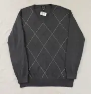 JOS A BANK EXECUTIVE NWT Mens 2XL Gray Argyle V-Neck Cotton Long Sleeve Sweater
