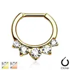 Five Pronged CZ Gold IP Surgical Steel Septum Ring Clicker Nose Piercing 16G