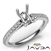 Prong Setting Emerald Diamond Semi Mount Engagement Ring 14k White Gold 0.3Ctw