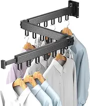Wall Mounted Clothes Hanger Rack-Laundry Drying Rack Wall Mount-Space Saver Clothes Rack-Retractable and Collapsible(Tri-Fold)-for Laundry, Bathroom, Balcony, Mudroom, Bedroom-User Friendly & Durable