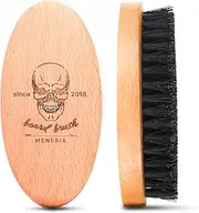Menesia Boar Bristle Hair Beard Brush for Men, Pocket Travel Men's Wooden Small Soft Beard Brush (Skull)