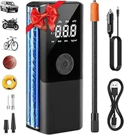 OneAmg Tire Inflator Portable Air Compressor, 150PSI Auto Air Pump for Car Tires, DC 12V Electric Tire Pump with LCD Digital Pressure Gauge & LED Light for Motorcycle, Bike, Ball, Car Accessories