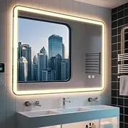 LZNIOZ Smart LED Bathroom Mirror: 3-Color Dimmable, Fast Defog, Wall Switch or Plug-In,Vertical/Horizontal Mounting for Wall-Mounted Vanity Mirrors (500 * 700)