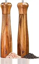 2 Pack 10 Inch Acacia Wooden Salt and Pepper Grinder Set, Manual Salt and Pepper Mills, Salt Grinder Refillable with Adjustable Coarseness, Ceramic/Stainless Steel Core Tableware Gifts