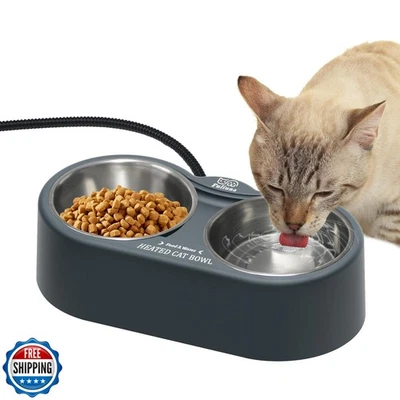 Heated Cat Bowl, Outdoor Heated Pet Bowls with Double Stainless Steel Bowl 24