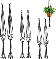 Pack of 6 Macrame Hanging Baskets, Hanging Plants Pot, Cotton Rope Hanging Basket, Flower Pot, Hanging Pot for Plants, Holder Hanger, Plant Basket Hanging for Indoor Outdoor Ceiling Balconies Wall