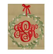 Mistletoe Wreath MONOGRAMMED Embroidered Cloth 6 White Napkins